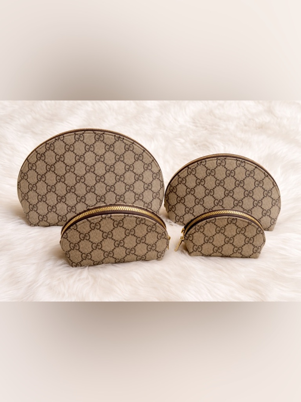 📍SOLD📍Designer Monogram Semi-Circle Cosmetic Pouch - Beige/Brown